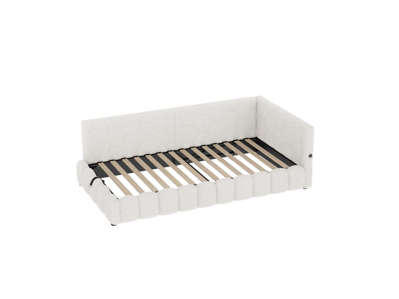 Lit banquette blanc 90x200 cm avec led, rangement hydraulique, usb et type-c  - Conforama E
