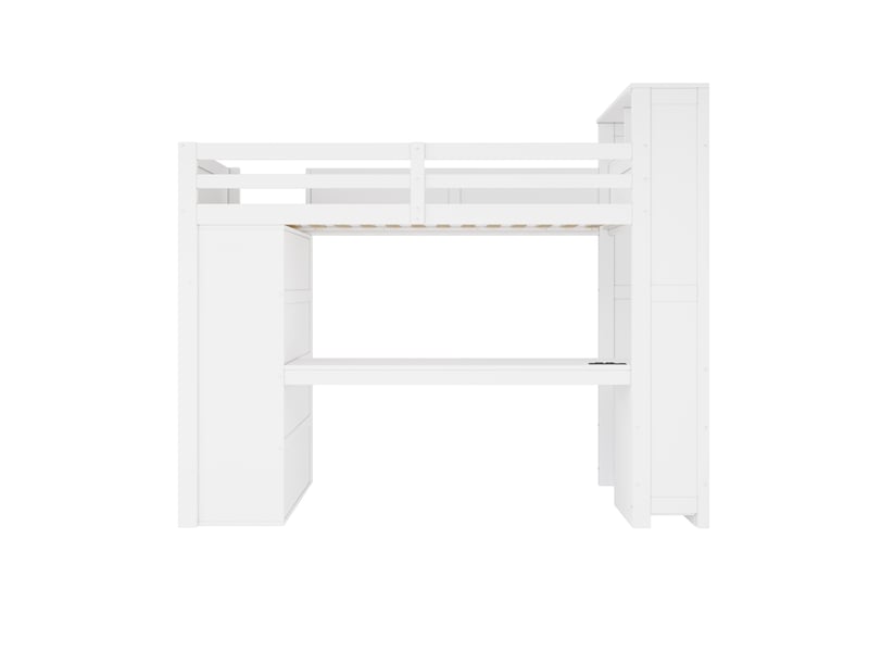  Lit mezzanine 90x200 avec bureau, compartiments de rangement, armoire, port usb et éclairage led, blanc.  - Conforama D