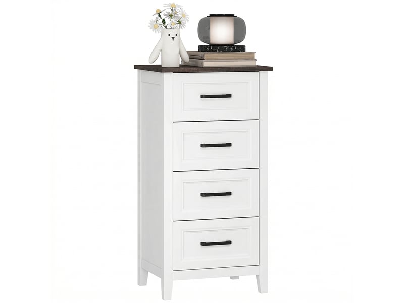  Commode à 4 tiroirs pour chambre et salon, en bois, 45 x 35 x 87 cm, blanc et marron  - Conforama A