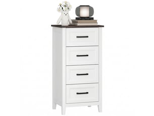 Commode à 4 tiroirs pour chambre et salon, en bois, 45 x 35 x 87 cm, blanc et marron