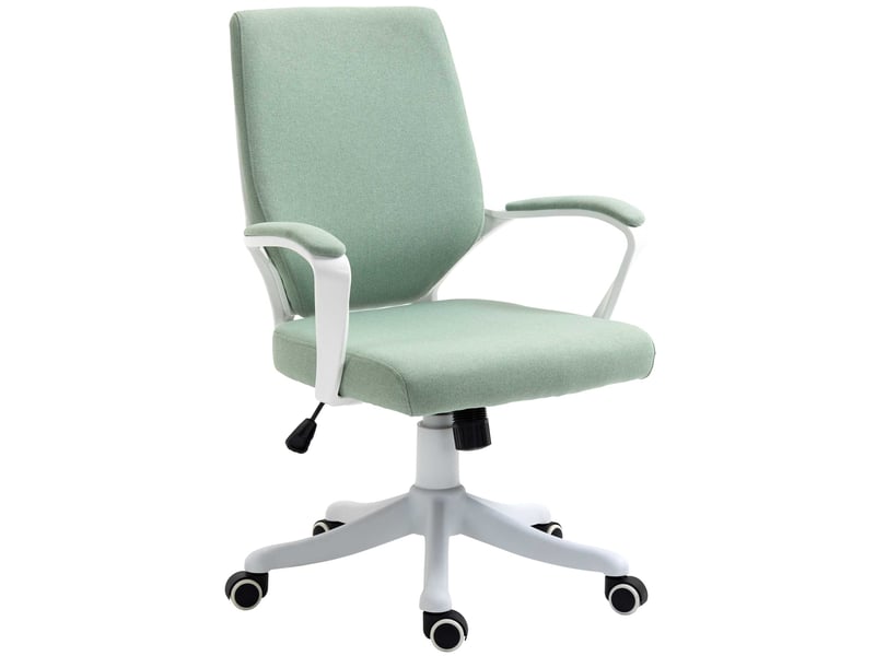  Chaise de bureau ergonomique avec accoudoirs, pivotante, réglable en hauteur, fonction bascule, rembourrée, aspect lin, verte et blanche  - Conforama A