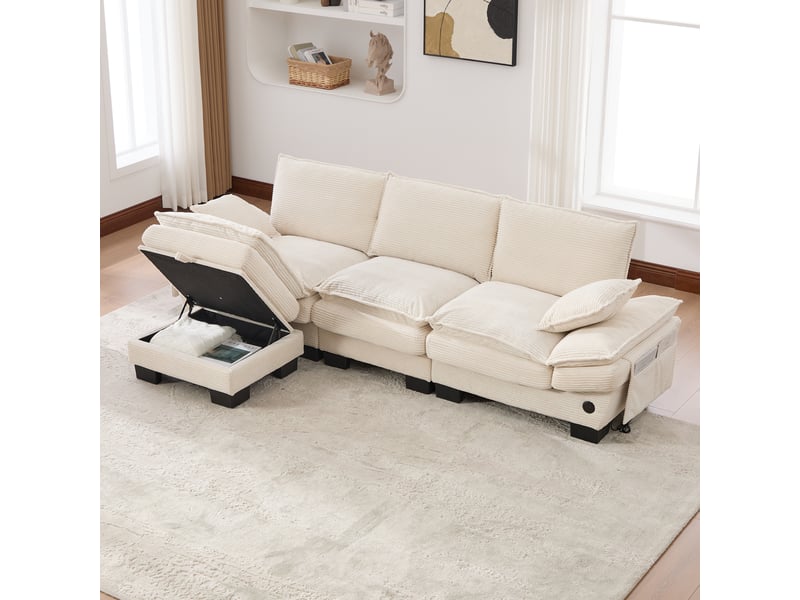  Canapé d'angle réversible fixe 3 places tissu beige  - Conforama D