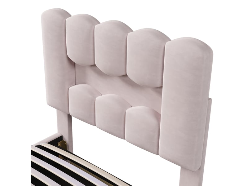  Lit coffre enfant 90x200 cm avec rangement hydraulique, tête de lit réglable et led multicolore, velours, rose, sans matelas  - Conforama E