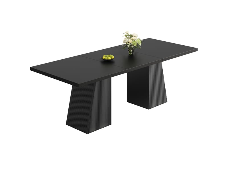  Table de salle à manger extensible 120160x80x76 cm pour 4 à 6 personnes, pieds trapézoïdaux, structure rainurée, patins antidérapants - noir  - Conforama A