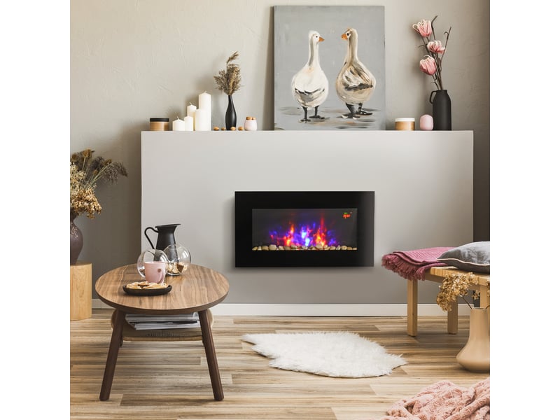  Cheminée électrique murale 10002000 w, flamme led 7 couleurs, télécommande incluse  - Conforama C