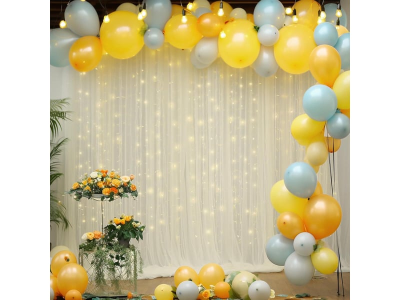 Fond de scène en tulle blanc avec guirlande lumineuse – 1,6×3 m – voilage pour mariage, baby shower, anniversaire – décoration photo shoot - Conforama D