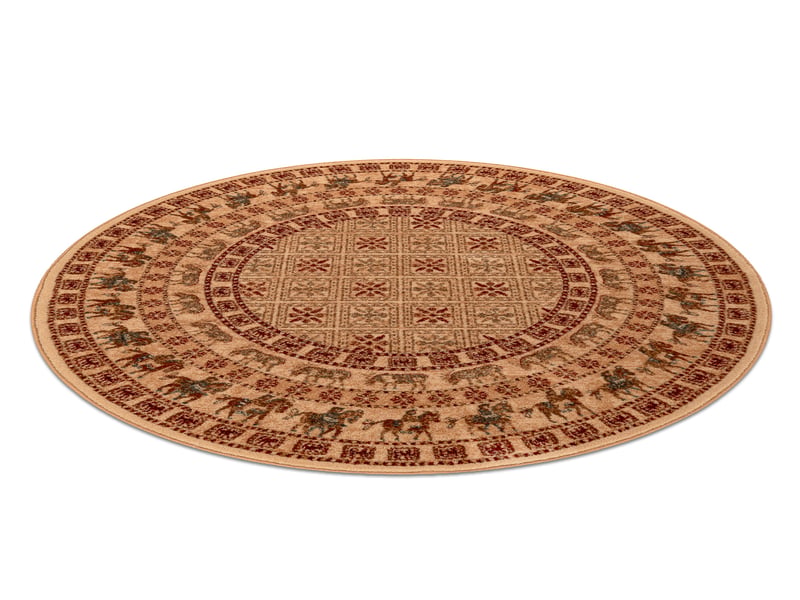Tapis en laine kashqai 4301 100 cercle oriental, ethnique, couleur saumon bordeaux cercle 160 cm - Conforama C