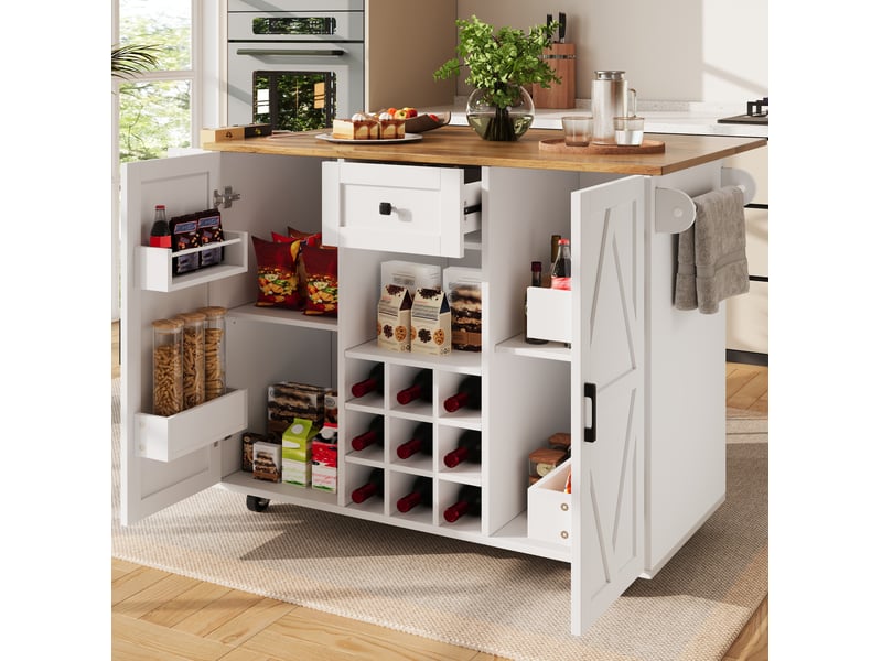 Desserte de cuisine blanche 137,5x40x95,6 cm avec plateau rabattable - Conforama E