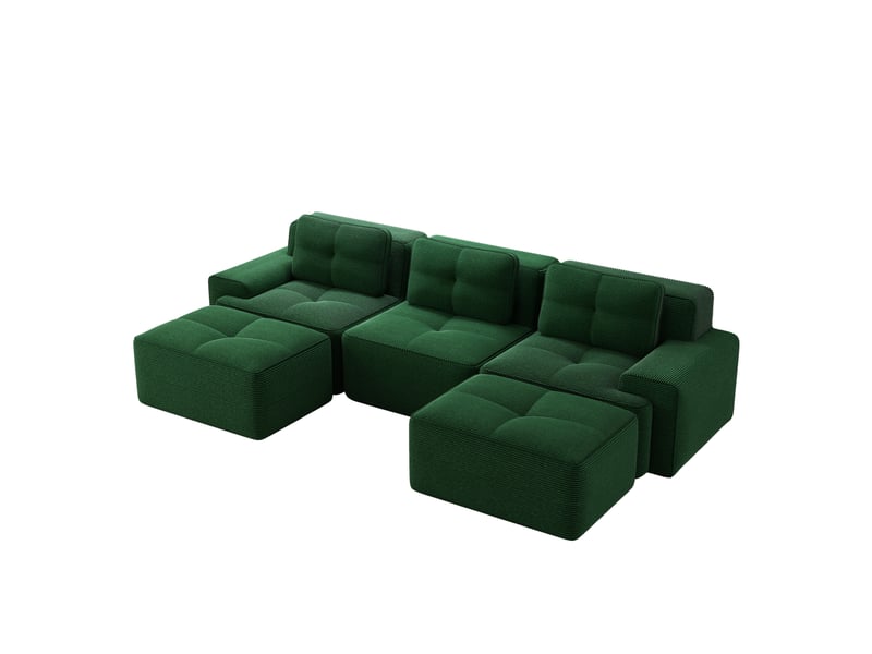  Canapé modulaire en u 3 places avec ottomans, sans montage, velours côtelé vert, 293 × 177 × 69 cm  - Conforama A