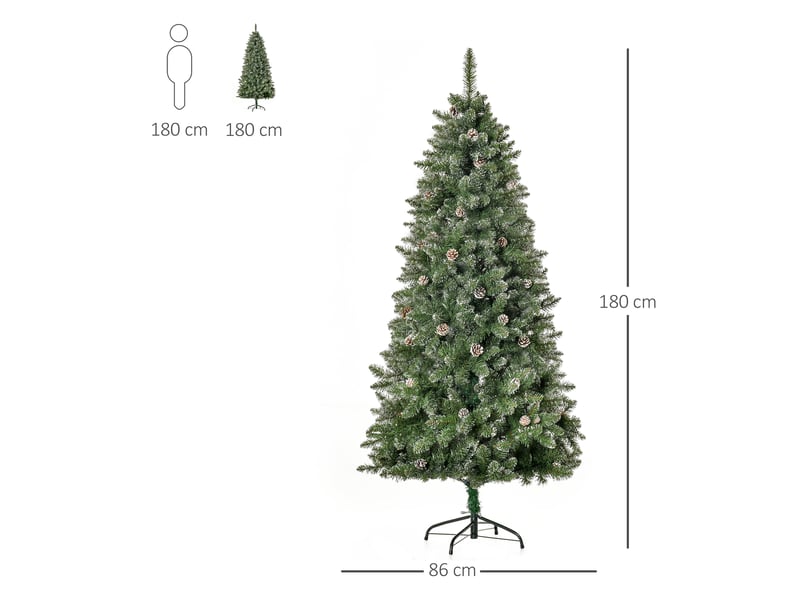  Sapin de noël artificiel aspect enneigé 180h cm 50 pommes de pin 718 branches épines imitation nordmann grand réalisme  - Conforama E