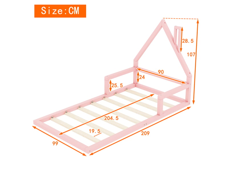  Lit cabane enfant 90x200 cm rose en pin et mdf, sommier à lattes  - Conforama C
