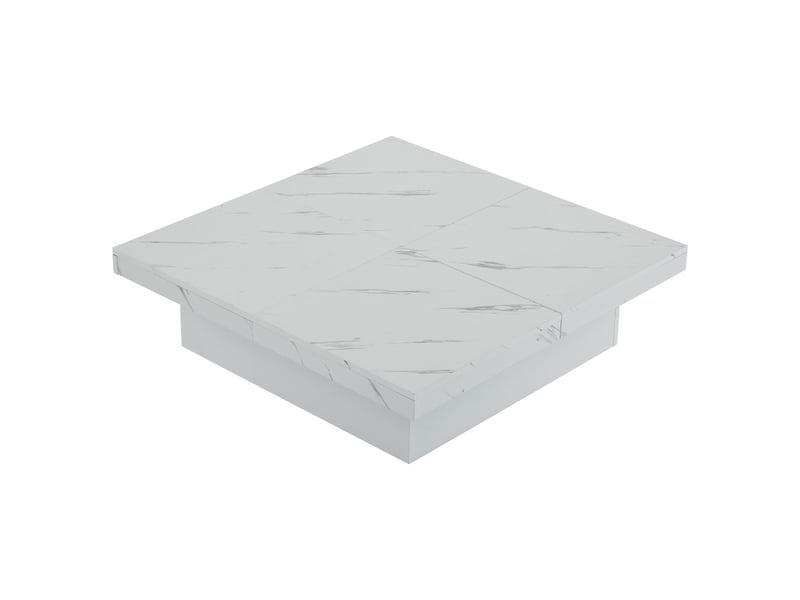 Table basse carrée avec 4 tiroirs et plateau coulissant, décor marbre, en panneau de particules, blanc - uvrion  - Conforama A