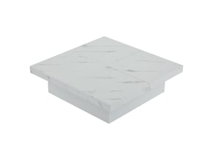 Table basse carrée avec 4 tiroirs et plateau coulissant, décor marbre, en panneau de particules, blanc - uvrion