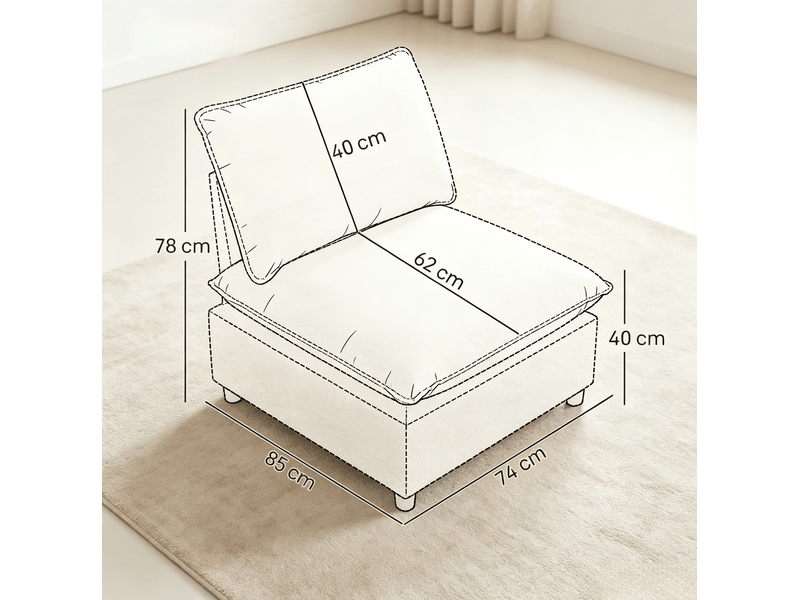  Fauteuil de salon fixe 1 place en tissu beige, assise généreuse et coussins épais pour vos moments de détente  - Conforama C