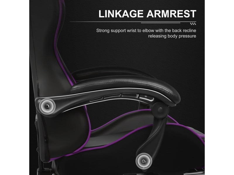  Gtplayer chaise de jeu ergonomique avec repose-pieds, réglable en hauteur - similicuir violet GT800A-PP - Conforama D