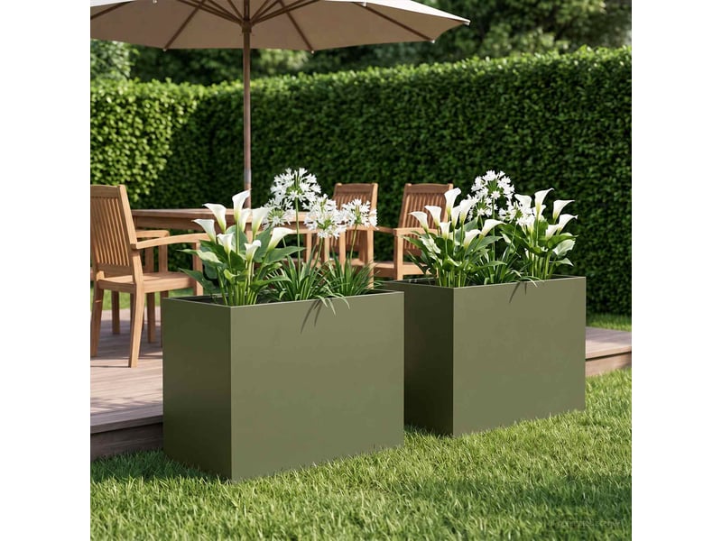  Jardinière - cache-pot de jardin 2 pcs vert olive 50 x 40 x 50 cm  - Conforama B