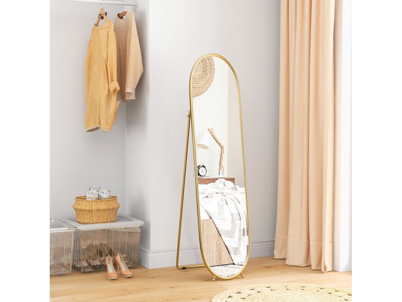 Miroir simple sur pied ovale avec support dépliable, cadre en métal doré, reflet sans distorsion 160 × 40 cm - Conforama C