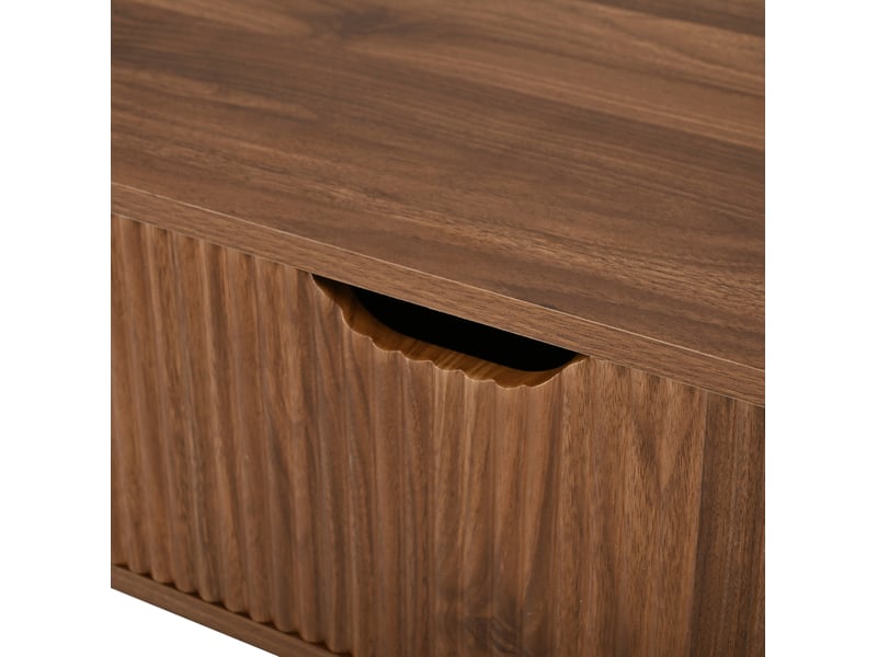  Table basse ovale avec plateau relevable hydraulique, rangement et portes coulissantes, mdf, pieds en bois d'hévéa, noyer  - Conforama E