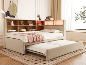 Lit gigogne 90x200 cm <strong>LEYTN</strong>  <strong></strong> coloris beige