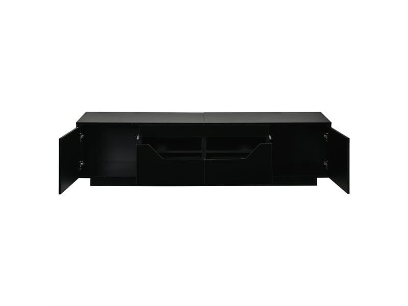  Meuble tv bas 180x40x45 cm noir brillant pour tv jusqu’à 75 pouces avec led connectée, 2 tiroirs et 2 portes push-to-open Fay Lum - Conforama D
