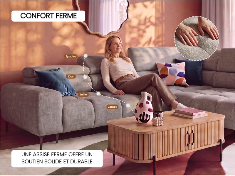 Canapé d'angle beige relax électrique 4 IMPERIA - Conforama I
