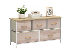 Commode 5 tiroirs en tissu structure métal coloris naturel et blanc 100 x 30 x 51,5 cm