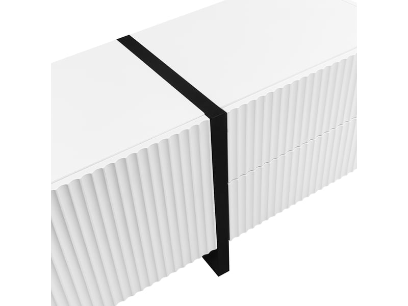  Meuble tv 190 x 35 x 45 cm, 3 portes et 2 tiroirs, façades rainurées, fermeture amortie, blanc et noir, en mdf, rangement pour salon CARDUME ESTIVAL - Conforama E