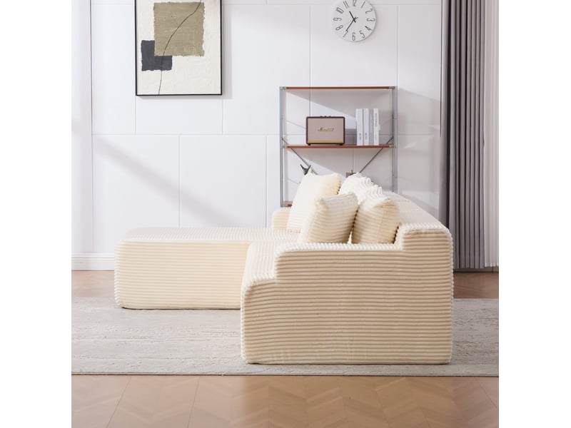  Canapé d'angle modulable 4 places avec chaise longue en chenille beige  - Conforama D