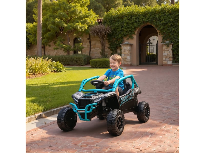 Voiture électrique kawasaki teryx krx 1000 12v sous licence pour enfants, télécommande, suspension arrière, bleue - Conforama C