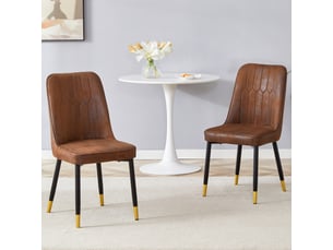 Ensemble de 2 chaises brunes modernes, dossier en tissu technique et pieds noirs – salle à manger, cuisine, chambre