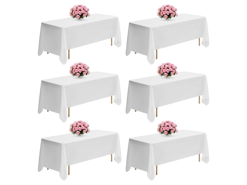 Vevor nappe rectangulaire blanche, 1778 x 3048 mm, couverture de table en polyester infroissable, lot de 6, resistante a la dechirure et leffilochage, lavable en machine, pour mariage, fete, banquet - Conforama A