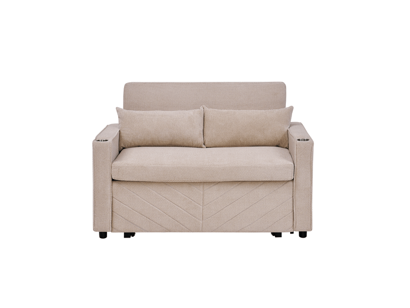  Canapé-lit ulevr 2 places convertible coulissant avec ports usb, 134 x 82 x 73 cm, bois et tissu beige  - Conforama A