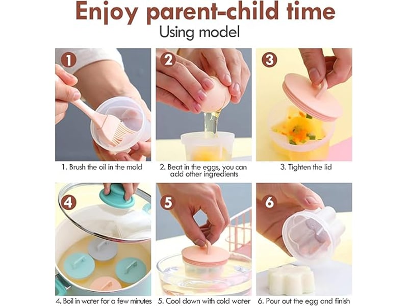  4 pièces oeufs pochés chaudière à oeufs, chaudière à oeufs, coquetier, pocheuse à oeufs avec brosse à huile non collante rose parfait petit A-G-002730 - Conforama B