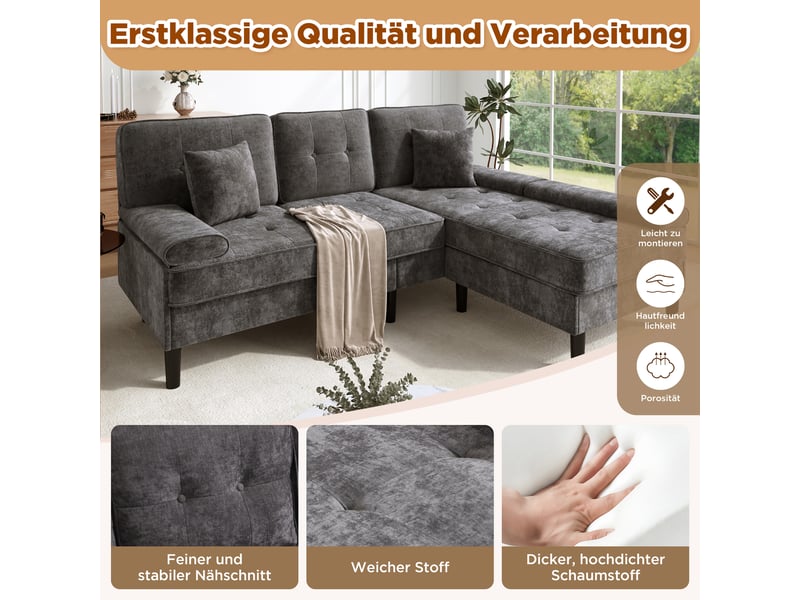 Canapé d’angle en l modulable en chenille, 3 places avec fonction lit, méridienne, pouf mobile, 195 cm de large - Conforama D