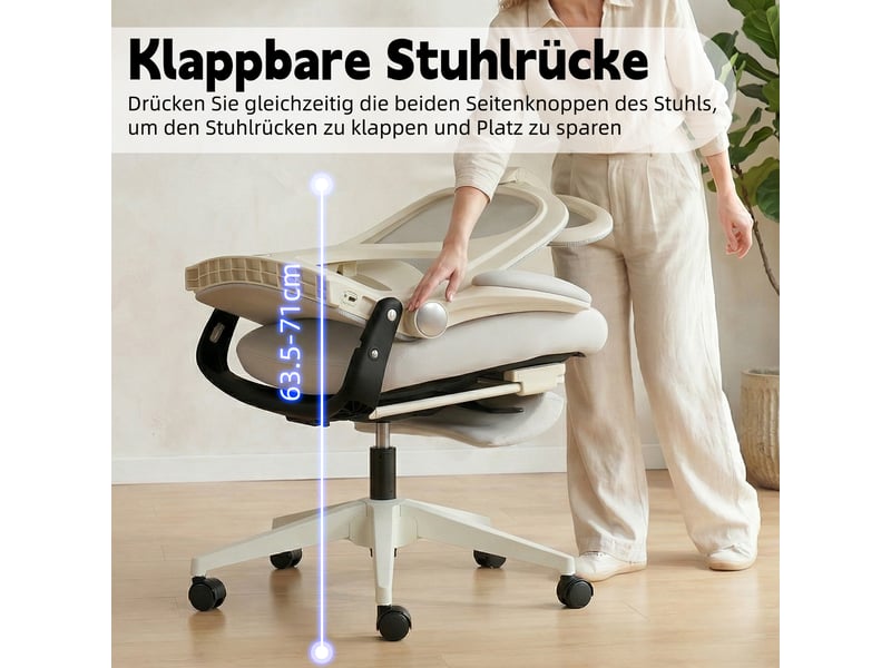  Chaise de bureau ergonomique inclinable avec appui-tête 3d - lpospi - accoudoirs rabattables, maille - gris  - Conforama E