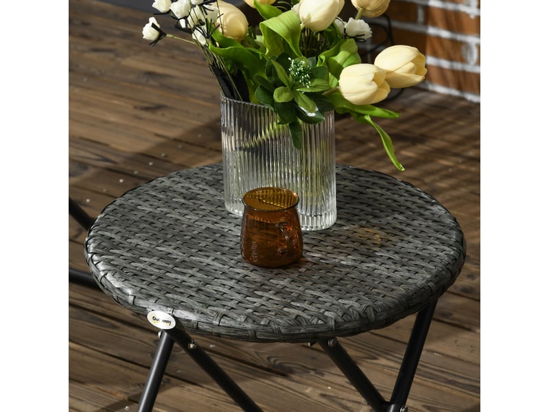 Salon de jardin compact pliable avec table basse et 2 fauteuils en acier gris  - Conforama D