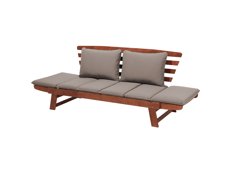  Banc avec coussin d'assise portici 210 cm bois d'eucalyptus marron foncétaupe  - Conforama E