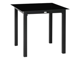 Table de jardin carrée - 4 personnes - plateau en verre trempé - aluminium noir - facile à nettoyer