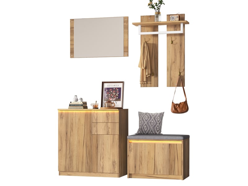 Portemanteau avec banc et rangement 130 cm en panneau de particules  - Conforama W
