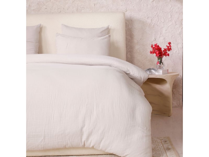  Parure housse de couette 260x240cm + 2 taies 100% gaze de coton lavée écru - valma VALMA - Conforama C