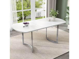 Table à manger extensible, 140-180 x 80 x 75 cm, pour 6-8 personnes, en mdf et métal, blanc et argenté