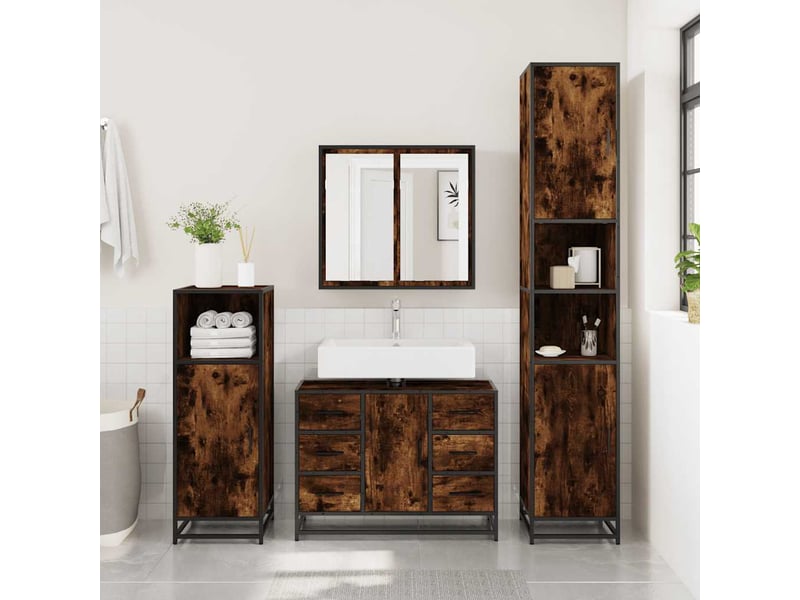  Armoire lavabo de salle de bain, cabinet de salle de bain chêne fumé bois d'ingénierie cf65610  - Conforama B