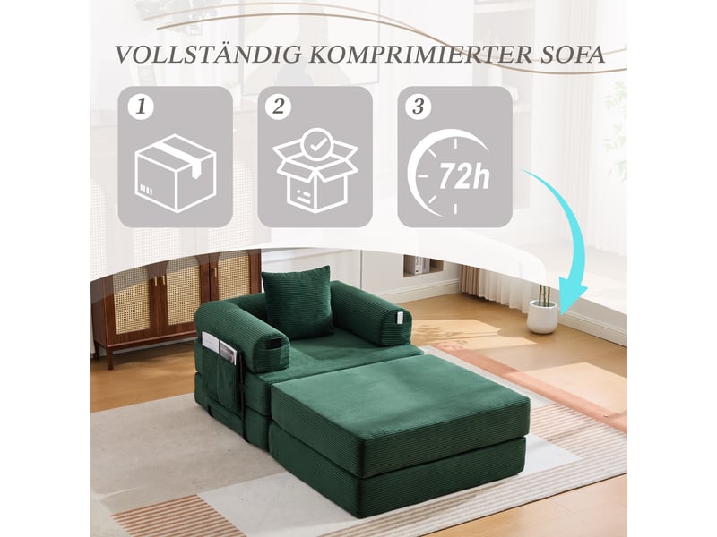 Canapé droit fixe 1 place tissu vert canapé compressible - Conforama E