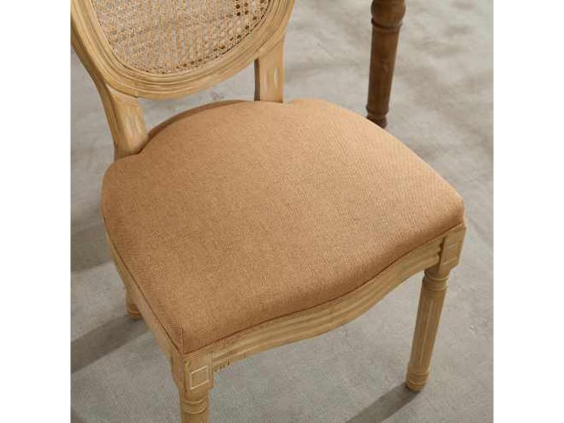  Chaises de salle à manger style français - lot de 2 - cadre bois massif, assise lin, dossier rotin - teinte tan 1843tn  - Conforama E
