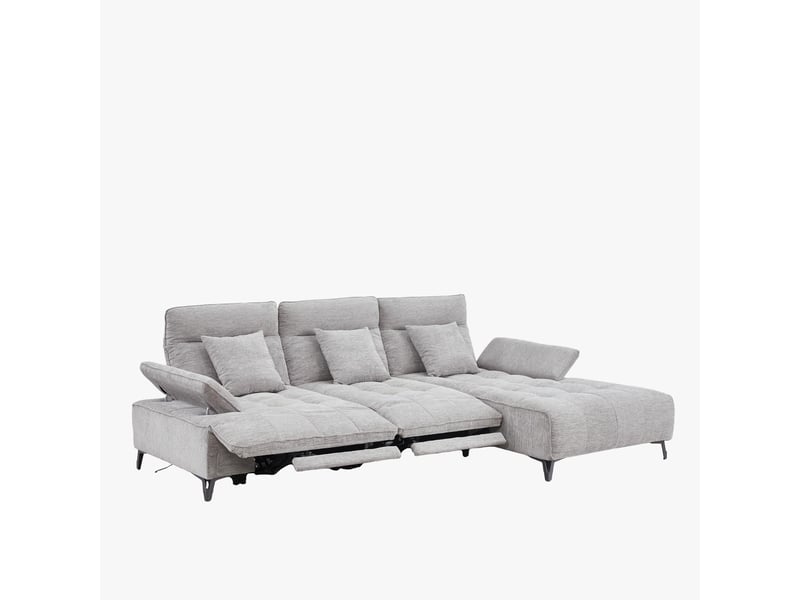 Canapé d'angle relax électrique en tissu matelassé gris - angle droit - Conforama C
