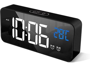 Réveil numérique avec grand affichage de la température led, alarme de miroir portable avec double alarme roupillon temps gradateur(noir)