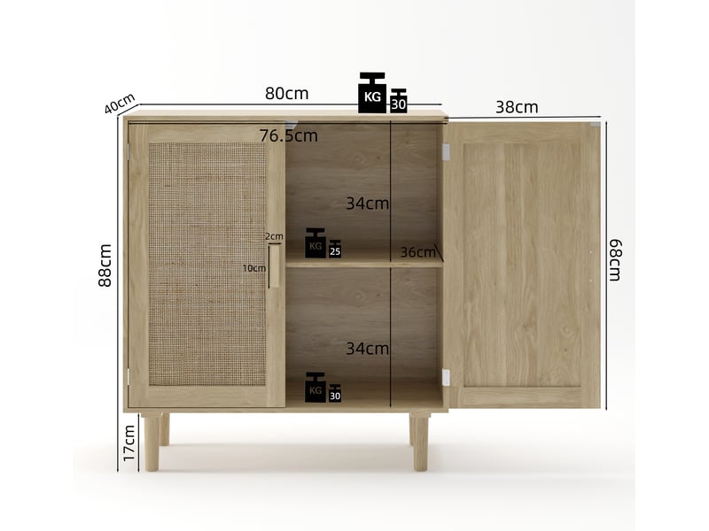 Meuble de rangement 2 portes magnétiques et 2 niches pour salon en mdf 80×40×88 cm naturel - Conforama E