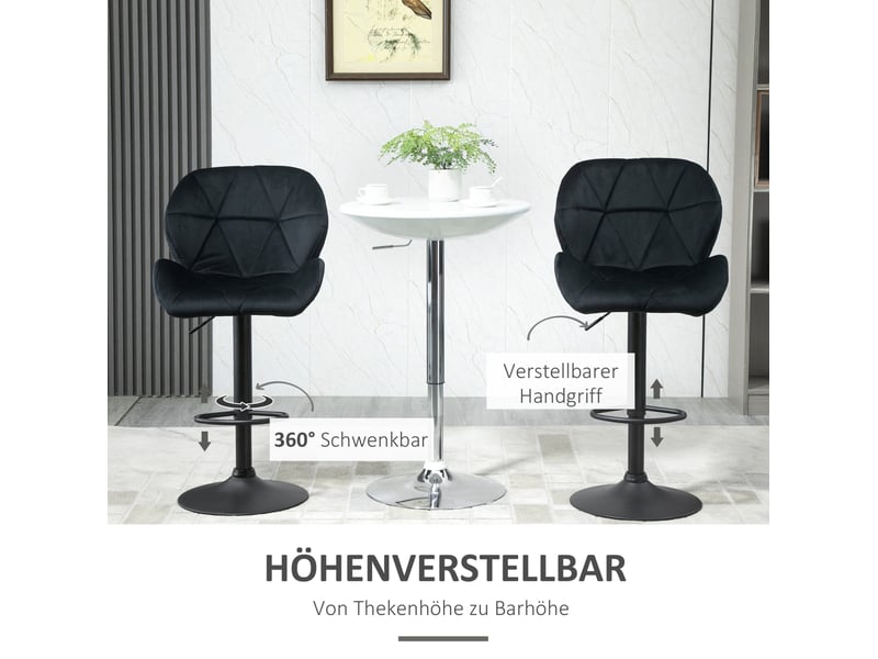  Tabouret de bar pivotant lot de 2 avec hauteur réglable et repose-pieds, en polyester noir  - Conforama E