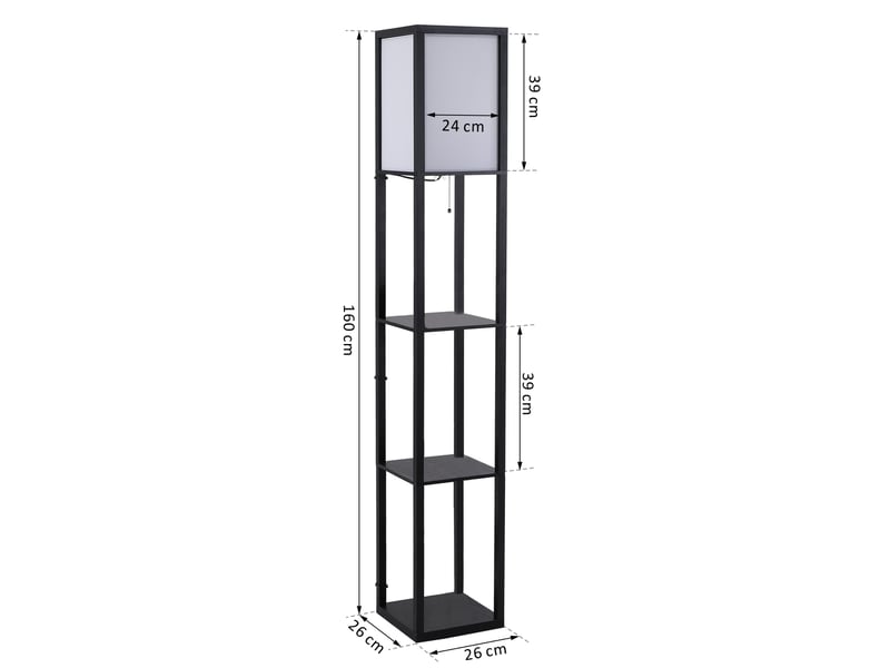  Lampadaire avec compartiments de rangement, lampe moderne en bois, ampoule e27, pour salon, chambre, bureau, noir  - Conforama E