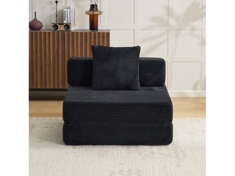  Canapé convertible 1 place 92,5x92,5x60 cm avec accoudoirs noir  - Conforama C